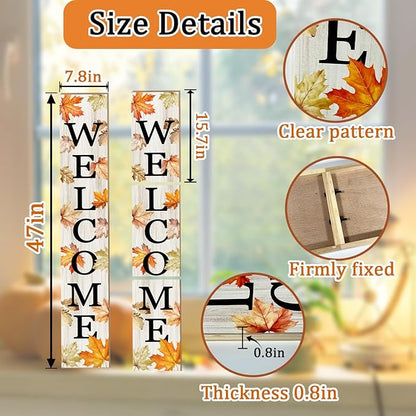 Fall Porch Sign Autumn Maple Leaf Welcome Sign Vertical Standing Sign For Front Porch Decor Farmhouse Wall Hanging for Patio Yard Party Indoor Outdoor Thanksgiving Decoration 47.2"H