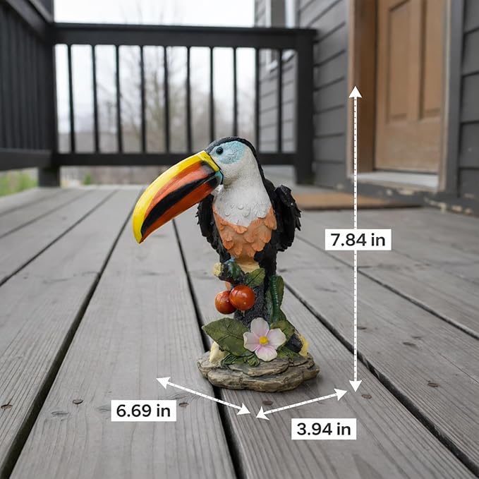 Toucan Outdoor Statue, Resin Garden Lawn Yard Decor Sculpture, Funny Figurine Ornament for Porch Patio Flower Bed Home Bookshelf or Tabletop
