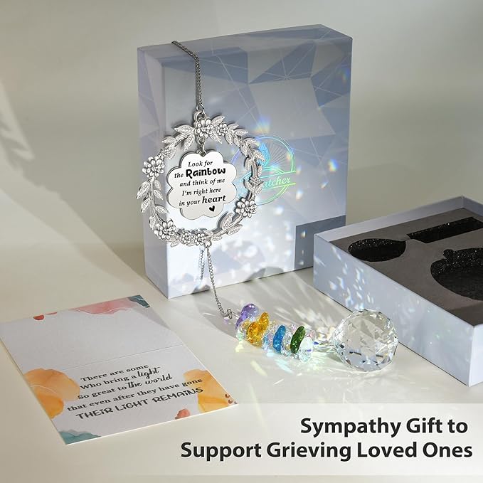 Memorial Gifts for Loss of Loved One, Unique Sun Catcher Sympathy Gift Idea Window Suncatcher, Hanging Ornament Crystal Rainbow Maker Bereavement Grief Gift Box for Loss of Mom Friend Son Family Pets