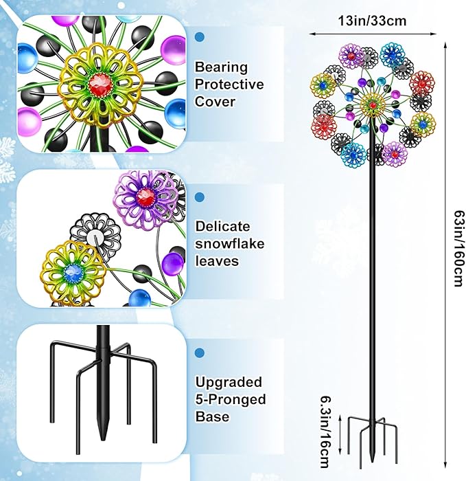 Wind Spinners Outdoor, Kinetic Wind Spinner,Yard Art Windmill with Metal Stake, Metal Wind Sculptures & Spinners,Waterproof Pinwheels Large Wind Spinner for Yard and Garden (Snow-Colour)