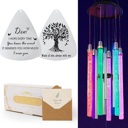 Solar Wind Chimes for Outside, 6 LED Color Changing Tubes - Unique Outdoor Garden Decor, Colorful Patio Ambient Light, for Her/Him, White Elephant Gifts for Adults