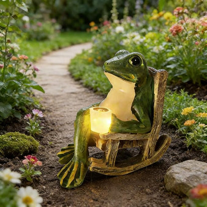 Tirifer Solar Light Frog Garden Statue Creative Frog Figures Fairy Garden Accessories Weatherproof Outdoor Decor for Patio Yard Lawn Ornament, Valentines Day Housewarming Gift