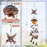 Solar Wind Chimes for Outside, Metal Hummingbird Wind Chimes with Cracked Glass Lights,Hanging Solar Lights for Outside,Yard,Patio,Garden,Porch Decor