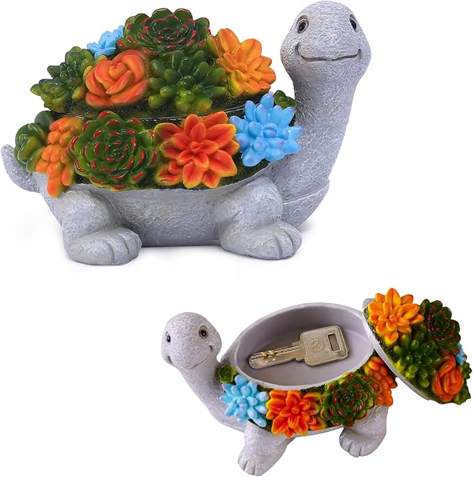 Outdoor Turtle Key Hider Statue - Cute Succulent Turtle Hide a Key Outdoor Decorative - Small Gift Box for Women, Home Decor & Gifts