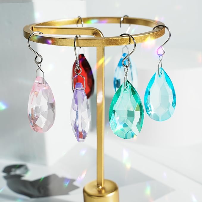 38mm Crystal Suncatcher Prism, 10pcs Multicolor Teardrop Crystals Chandeliers Replacement Pendants Christmas Crystal Ornaments Tree Decorations Birthday Wedding Party Home Decor Gifts (Colour)