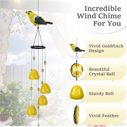 Bird Wind Chimes for Outside，Goldfinch Bird Gifts，Yellow Bird Wind Chimes Outdoor Decorations, Mother‘s Day Gifts for Mom/Grandma,Garden Patio Backyard Hanging Decor.