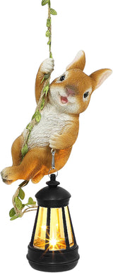 Easter Yard Décor, Solar Hanging Bunny Rabbit Statue, Outdoor Resin Animal Figurine with LED Lights for Garden, Fence, Porch, Patio, Yard Decor, Dusk to Dawn Auto On/Off