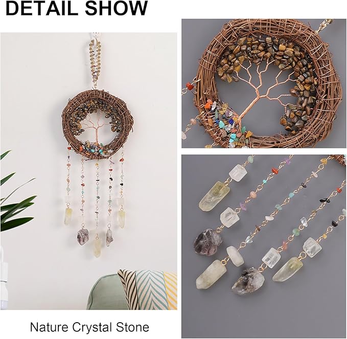 TUOKING Crystal Suncatchers for Window Tree of Life Brown Crystals Vine Wreath Sun Catchers Rainbow Maker Ornament Gift Home Garden Decoration