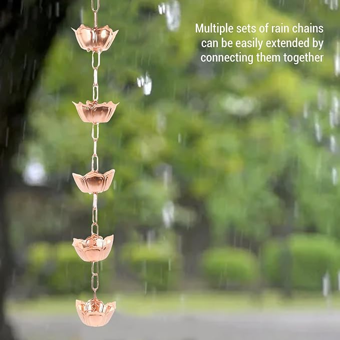 Fdit Hanging Rain Chain, 1m Copper Elegant Weatherproof Decorative Rain Catcher Chain for Yard Garden Temple Gutter Downspout (Flower Shaped)