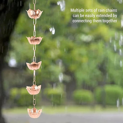 Copper Rain Chain | Elegant Flower Design for Smooth Water Flow | Weatherproof Rain Catcher for Yard/Garden/Temple | 1 Meter Length, Easy to Install (Flower Shaped)