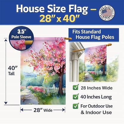 Caroline's Treasures Michigan Apple Blossoms in Watercolor House Flag Large Porch Sleeve Pole Decorative Outside Yard Banner Artwork Wall Hanging, Polyester, House Size, Multicolor