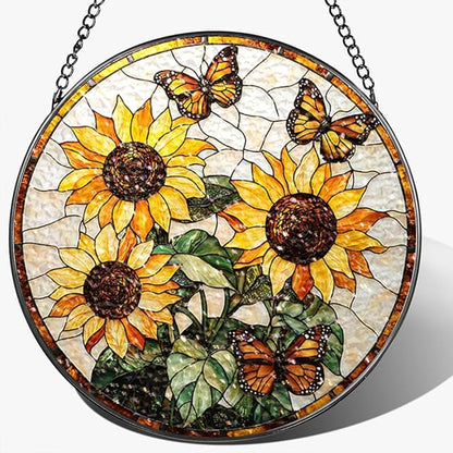 Stained Glass Suncatcher Window Hanging, 7.8 Inch Handmade Sunflower Garden suncatchers, Suncatcher Home Decor,Gift for Women, Mom, Grandma (Sunflower)