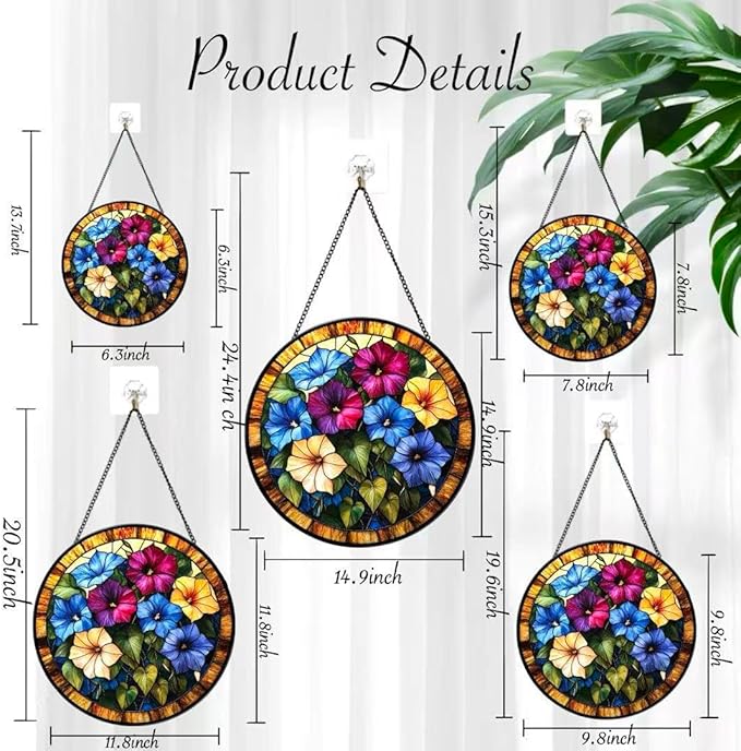 Stained Glass Window Hanging - The Blooming Morning Glory 7.8 Inches Suncatcher for Garden Home Decor for Women Mon Grandma Friends