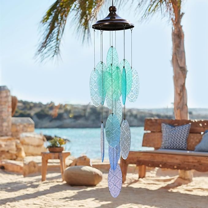 MUMTOP Wind Chimes for Outside, Stained Glass Wind Chime Windchimes for Patio, Outdoor,Garden,Yard,Coastal,Window,Home Decor or Gifts for Women