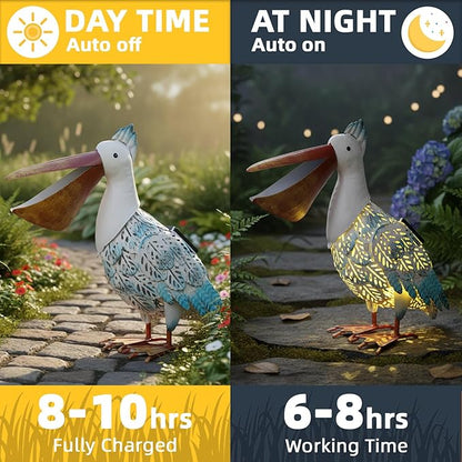 Pelican Statue Garden Decor, Solar Pelican Statues for Outside, 12 inches Pelican Statues, Lawn Ornaments, Coastal Ocean Bird Lawn Ornament for Outside Yard, balcony, Porch, Patio and Pool,Garden Gift