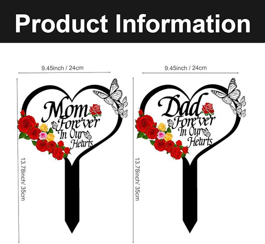 OZIO Memorial Plaque, Dad-b Color, Modern Style, Stainless Steel Metal, Heart Themed Memorial Grave Markers, 0.3x8x14 inches, Outdoor Floor Mount, Wide Cemetery & Garden Use