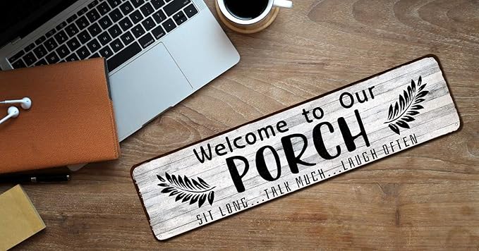 Welcome to Our Porch Sign, Aluminum Metal Wall Sign for Home, Bar, Farmhouse, 4"x16" Use Outdoor/Indoor