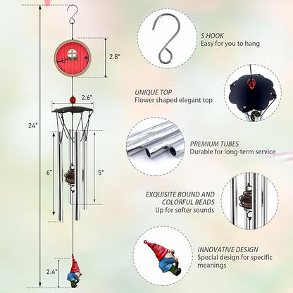 Wind Chimes for Outside 24" Red Fairy Garden Door Wind Chimes Outdoor Home Patio Garden Decor Windchimes Outdoors Gift Ideas for Women Mom Grandma Sisters