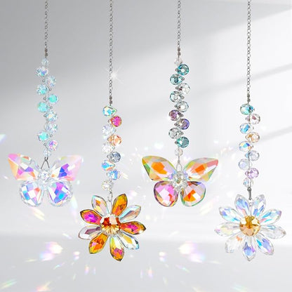 4 PCS Crystal Suncatchers 2PCS Butterfly 2PCS Flower Window Hanging Ornaments Rainbow Maker for Indoor Outdoor Garden Wedding Decor Gifts