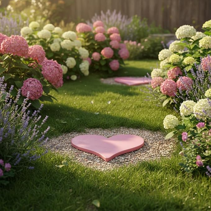 Comfy Hour 10" Pink Heart Shaped Cast Iron Stepping Stone, Rustic Antique Vintage Figurine Style Home Decor, Outdoor Garden Pathway Plaque