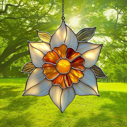 Narcissus Acrylic Suncatcher Stained Glass Effect Window Car Hanging Christmas Ornament Indoor Outdoor Decor Garden Sun Catcher Panel for Floral Lover for Women Mom Grandma