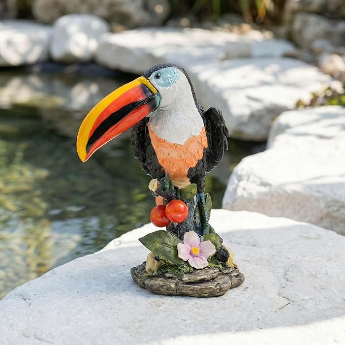 Real Toucan Statue, Colorful Outdoor Bird Decor Sculptur, Resin Bird Ornament, Tropical Tiki Bar & Garden Decor, Waterproof & Weather-Resistant for Bird Lovers
