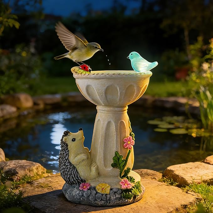 HUYIENO Solar Garden Statue Outdoor Decor Ornament Waterproof Solar Powered LED Lights for Yard, Patio, Lawn Gift for Mom, Women, Housewarming Hedgehog