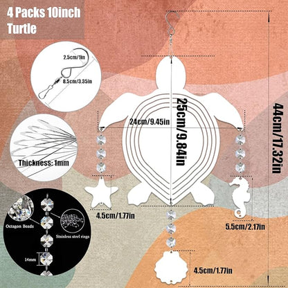4Pack 10inch Sublimation Wind Spinner Blanks 3D Aluminum Metal Wind Sculpture Kinetic Spinners for Yard and Garden Indoor Art Ornaments Hanging Decoration (Turtle)