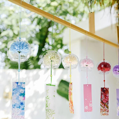 MrMrKura 6 Pcs Japanese Wind Chimes, Colorful Glass Wind Chimes with Label Handmade Bell Wind Chime Pendent for Outside Garden Patio Home Decor (Flower)