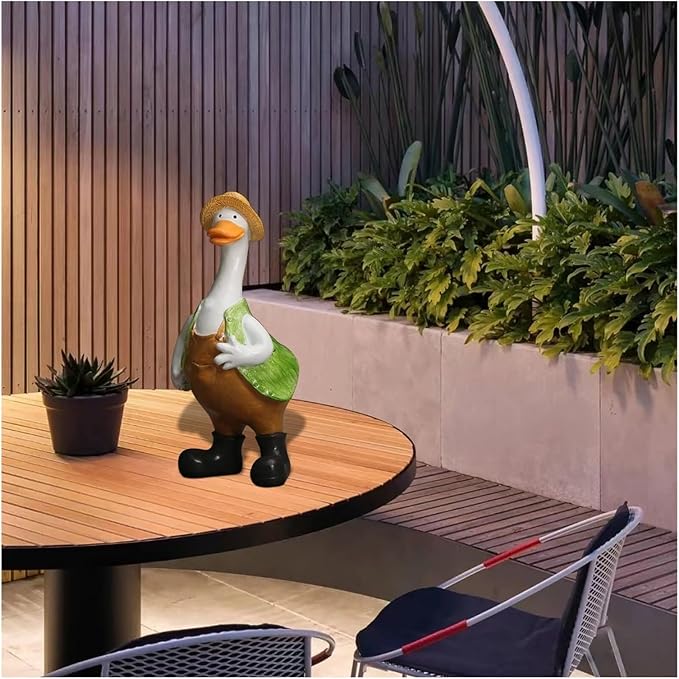 Cute Statues Garden Resin Couple Duck Statue Standing Goose Sculpture Backyard Decor(Green)