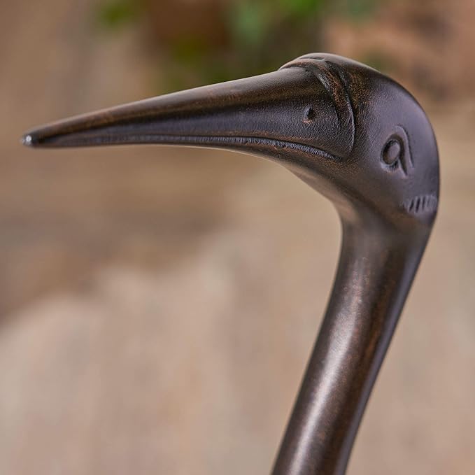 Polibi Crane Garden Statue Set of 2, Rustproof Cast Aluminum Bird Sculptures, Dark Bronze Finish Outdoor Yard Art Decor, Metal Crane Statues for Patio Lawn Backyard, No Assembly