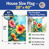 Caroline's Treasures Hawaii Hawaiian Hibiscus in Watercolor House Flag Large Porch Sleeve Pole Decorative Outside Yard Banner Artwork Wall Hanging, Polyester, House Size, Multicolor