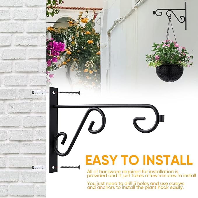 6Inch Hanging Plant Bracket 2Pack Metal Wall Hook,Anti-Rust Indoor Outdoor Wall Hangers for Bird Feeders, Planters, Lanterns, Wind Chimes,Doorplate.
