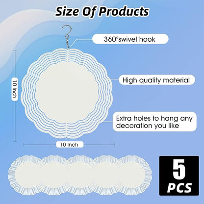 5 Pack Sublimation Wind Spinner Blanks 10 Inch Wind Spinners Sublimation Blanks 3D Aluminum Metal Wind Spinners for Yard and Garden Indoor Outdoor Window Porch Front Door Decoration Round