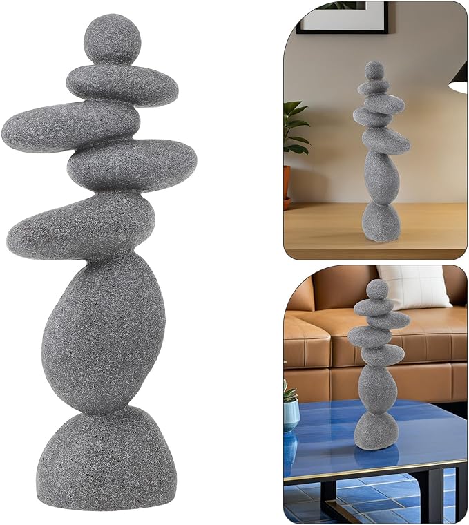 DECHOUS Large Stacked Rocks Sculpture, 16.5 Inch Tall, Resin Rock Cairn Stone Stacked Zen Garden Balanced Stone Statue for Indoor Outdoor Patio Home Meditation Decor