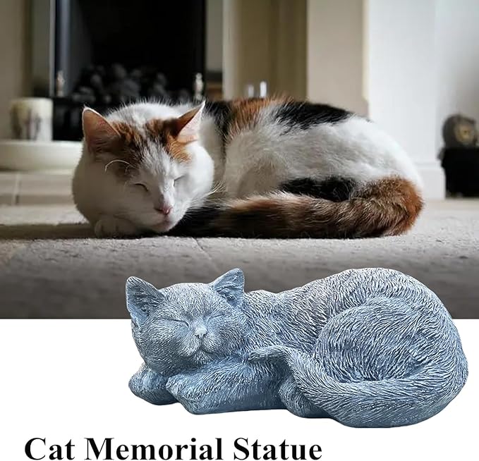 Cats Memorial Stone Garden Statue, Pet Statues Gifts for Loss of Cat Sympathy, Grave Markers for Garden Outdoor Statue Decor, 11.4” L Garden Decorative Tabby Figurine