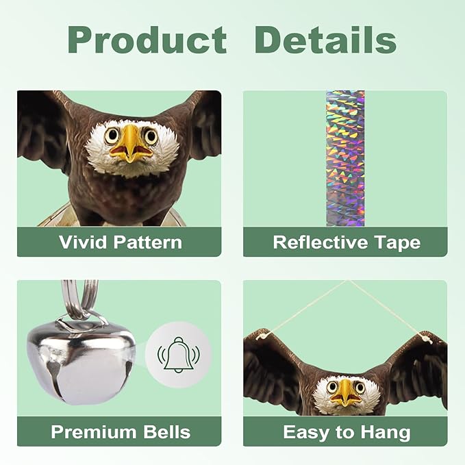 4PCS Hanging Fake Hawk to Keep Pigeon Away from Porch Flat Plastic Hawk to Scare Woodpecker Away from Tree with Reflective Tape Garden Owls to Scare Pigeon Squirrel for Patio Yard Fake Hawks Decor
