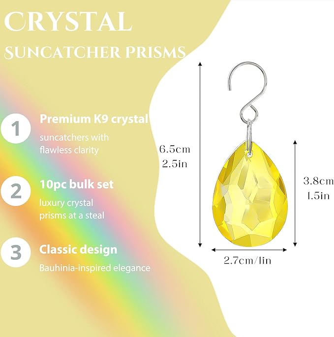 H&D HYALINE & DORA 10pcs Bauhinia Crystal Suncatcher Prisms Chandelier Beads Replacement 38mm Hanging Crystals Ornament Pendant for Window Wedding Party Decor,Yellow