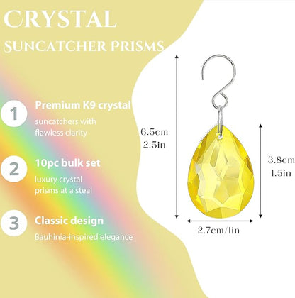 H&D HYALINE & DORA 10pcs Bauhinia Crystal Suncatcher Prisms Chandelier Beads Replacement 38mm Hanging Crystals Ornament Pendant for Window Wedding Party Decor,Yellow