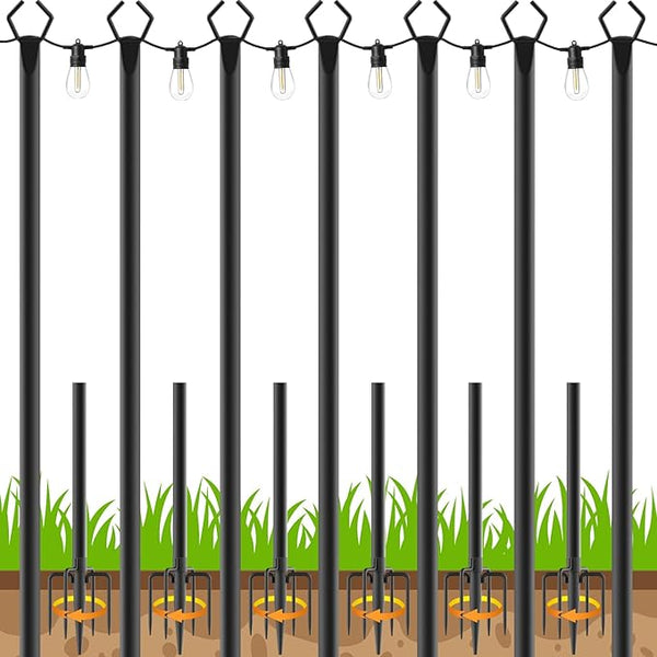 7 Pack 10 FT String Light Poles,Metal with Fork Lights Poles for Outdoor String Light, Rustproof Heavy Duty for Outside Garden,Patio,Wedding,Backyard,Deck,Party