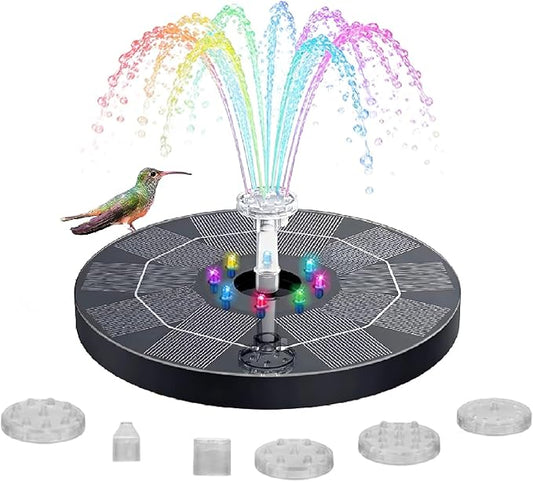 Solar Bird Bath Fountain Pump, Solar-Powered Bird Fountains, 2.5w Solar Fountain Pump with 6 Nozzles for Pond, Pool, Garden, Fish Tank (16 cm with Light)