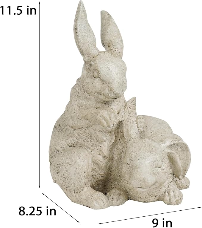 Garden-Statues - Easter Bunny Decor - Rabbit Figurine - Collectible Figurine - Spring 2 Nestled Bunny Sulpture Cream Rabbit for Easter Yard Framhouse Outdoor Décor 9*8.25*11.5 inch Newman House Studio