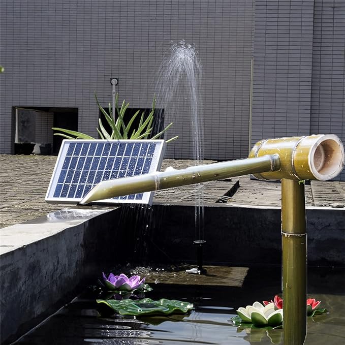 Bamboo Fountain Decor, Bird Bath Fountain, Solar Water Fountain, with Solar Water Fountain Pump, for Bird Bath, Fish Tank, Pond, Garden,D