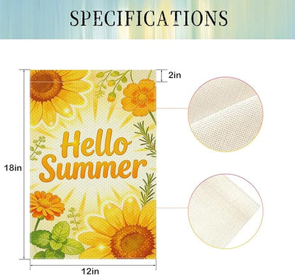 Hello Summer Sunflower Garden Flag 12x18 Inch Double Sided Bright Yellow Seasonal Outdoor Flag for Patio Porch Yard Decor
