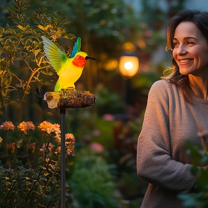Hummingbird Solar Lights for Outside with Simulated Hummingbird Call and Breathing Light Waterproof Hummingbird Statue for Garden Decorative Stakes Lighting, for All Seasons