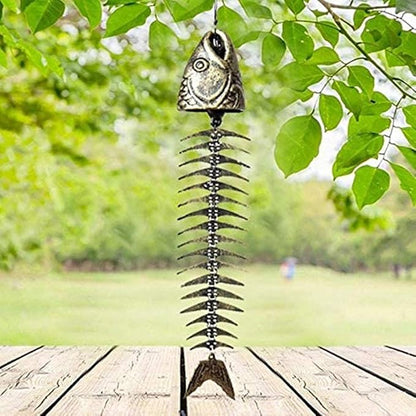 Fish Windchime,Fish Skeleton Windchime,Fish Bone Cast Iron Wind Chimes Vintage Metal Wind Chimes Outdoor Soothing Melody for Garden Home Yard Porch Hanging Decor (Bronze)