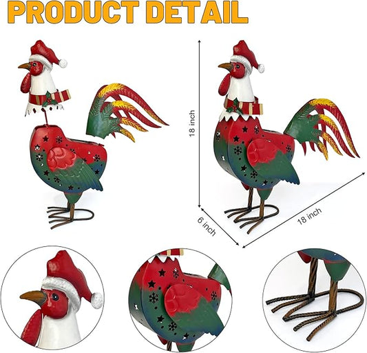 LIFFY Metal Rooster Yard Decor,18" Metal Chicken Outdoor Decor with Solar Light,Garden Rooster Statues for Outside,Patio Decorative Ornaments for Home Backyard Landscape