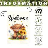 Welcome Highland Cow Garden Flag Spring Summer Sunflower Yard Flags Cute Farmhouse House Banner for Outdoor Front Yard Lawn Porch Patio Country Rustic Home Decoration 12x18 Inch