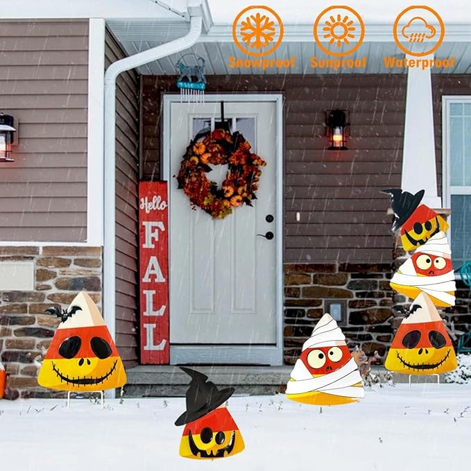 3 Packs Halloween Garden Stakes, Stacked Metal Candy Corn Lawn Decor, Halloween Decorative 3D Yard Signs Stake for Outdoor Front Garden Pathway Decorations
