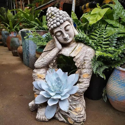 homary Outdoor Sleeping Buddha Statue Planter, Zen Garden Sculpture Flower Pot Magnesium Oxide Indoor Outdoor Decoration for Patio, Lawn, Temple, Office